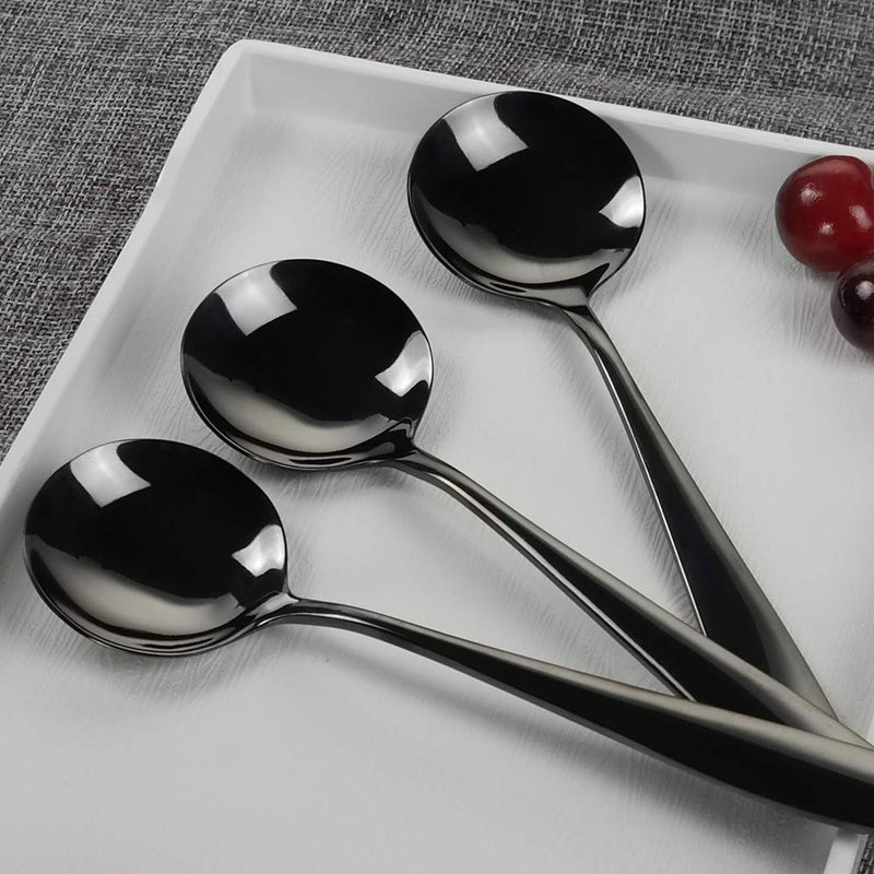 Teyyvn 16-Piece Round Soup Spoons  Black Stainless Steel Bouillon Spoon - Image 3