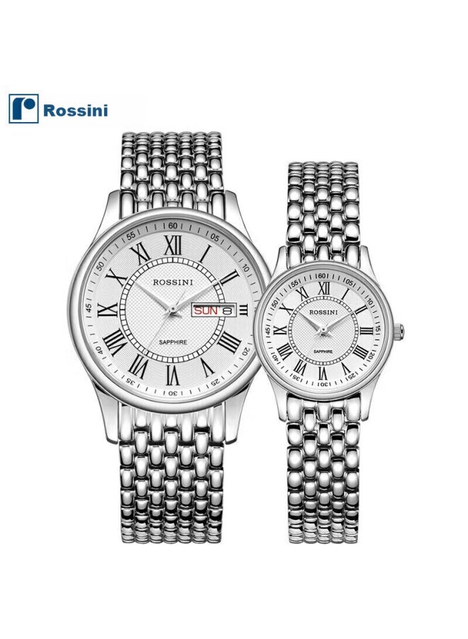 Rossini Couple Watch Quartz Watch White Dial Steel Strap Birthday Gift Wedding Gift National Watch Business Small And Exquisite Pair 6355/6356 - Image 5