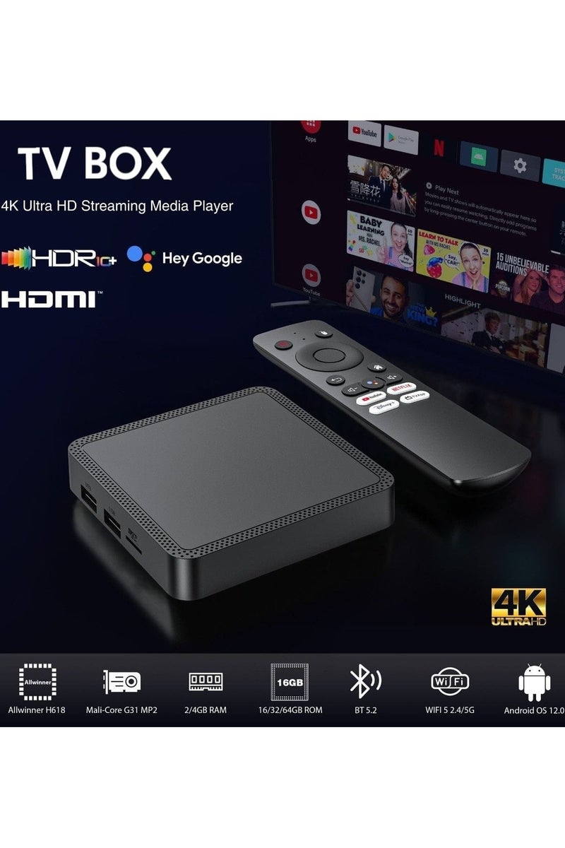 تي في بوكس بدقة 4K ونظام أندرويد 12 يدعم البلوتوث  وذاكرة عشوائية 2 جيجا RAM و ذاكرة داخلية 8 جيجا ROM - Image 1