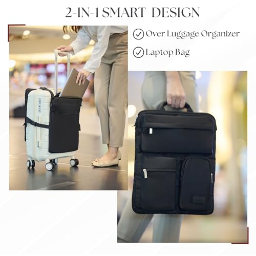 BAREFOOT CARIBOU Over Luggage Organizer for Carry On Bag or Suitcase with Storage Pockets, 16” Laptop Sleeve with Handle, Travel Accessories Bag, Slide On Luggage Harness with Adjustable Straps (Black) - Image 4