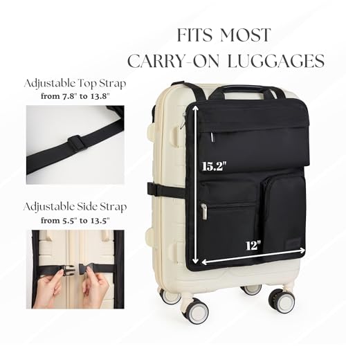 BAREFOOT CARIBOU Over Luggage Organizer for Carry On Bag or Suitcase with Storage Pockets, 16” Laptop Sleeve with Handle, Travel Accessories Bag, Slide On Luggage Harness with Adjustable Straps (Black) - Image 3