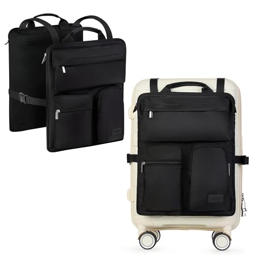 BAREFOOT CARIBOU Over Luggage Organizer for Carry On Bag or Suitcase with Storage Pockets, 16” Laptop Sleeve with Handle, Travel Accessories Bag, Slide On Luggage Harness with Adjustable Straps (Black) - Image 1