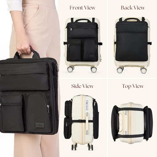 BAREFOOT CARIBOU Over Luggage Organizer for Carry On Bag or Suitcase with Storage Pockets, 16” Laptop Sleeve with Handle, Travel Accessories Bag, Slide On Luggage Harness with Adjustable Straps (Black) - Image 2