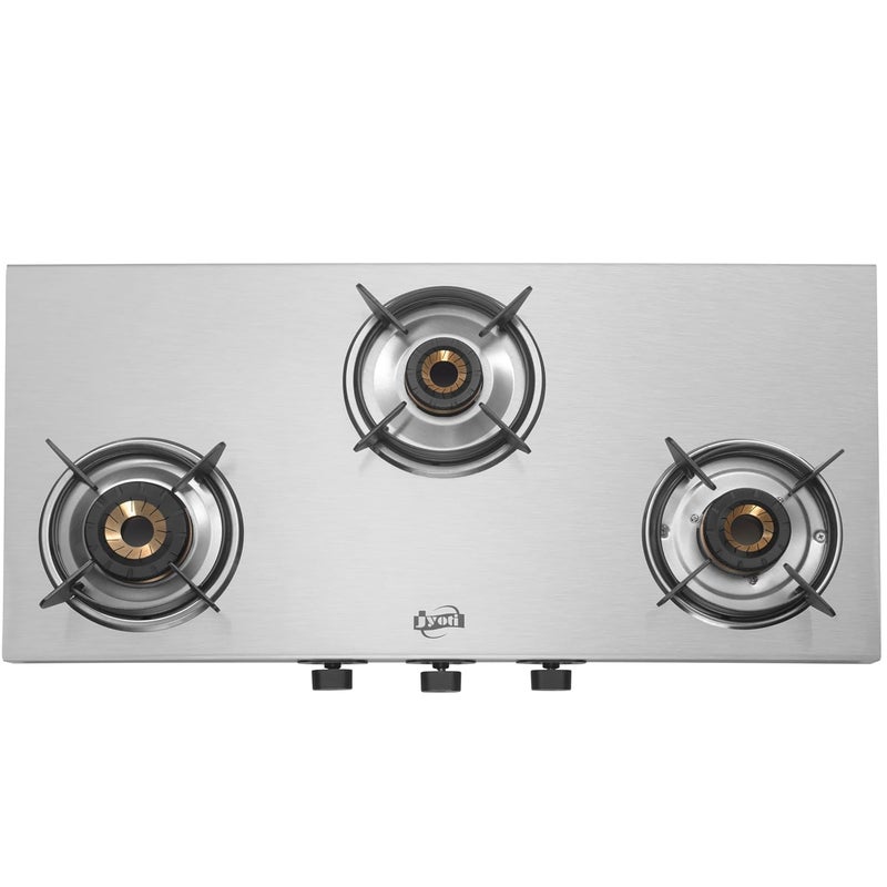 Jyoti 335 Bahubali 3D Swirl 3 Burner Manual Gas StoveGas Saving 3D Swirl Brass Burners3 MM Stainless Steel OnePiece Body Flame Guard Pan Supports Spacious Design For Huge Utensils ISI Marked - Image 1