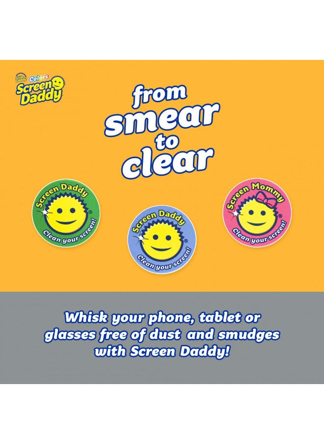 Scrub Daddy, Screen Daddy - Multi-color, Multi-use Microfiber Cleaning Pads for Electronic Screens With Convenient Storage, Scratch Free, Streak Free, Reusable and Washable, 3ct