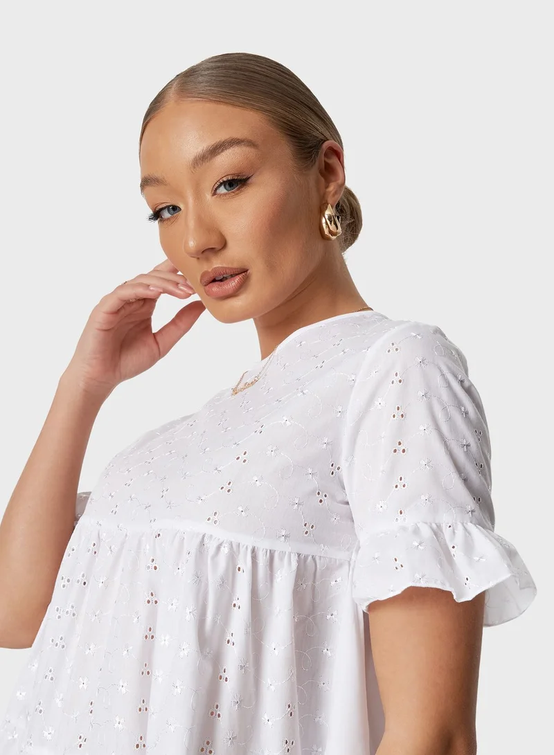 Missguided Frill Sleeves Broderie Mini Dress