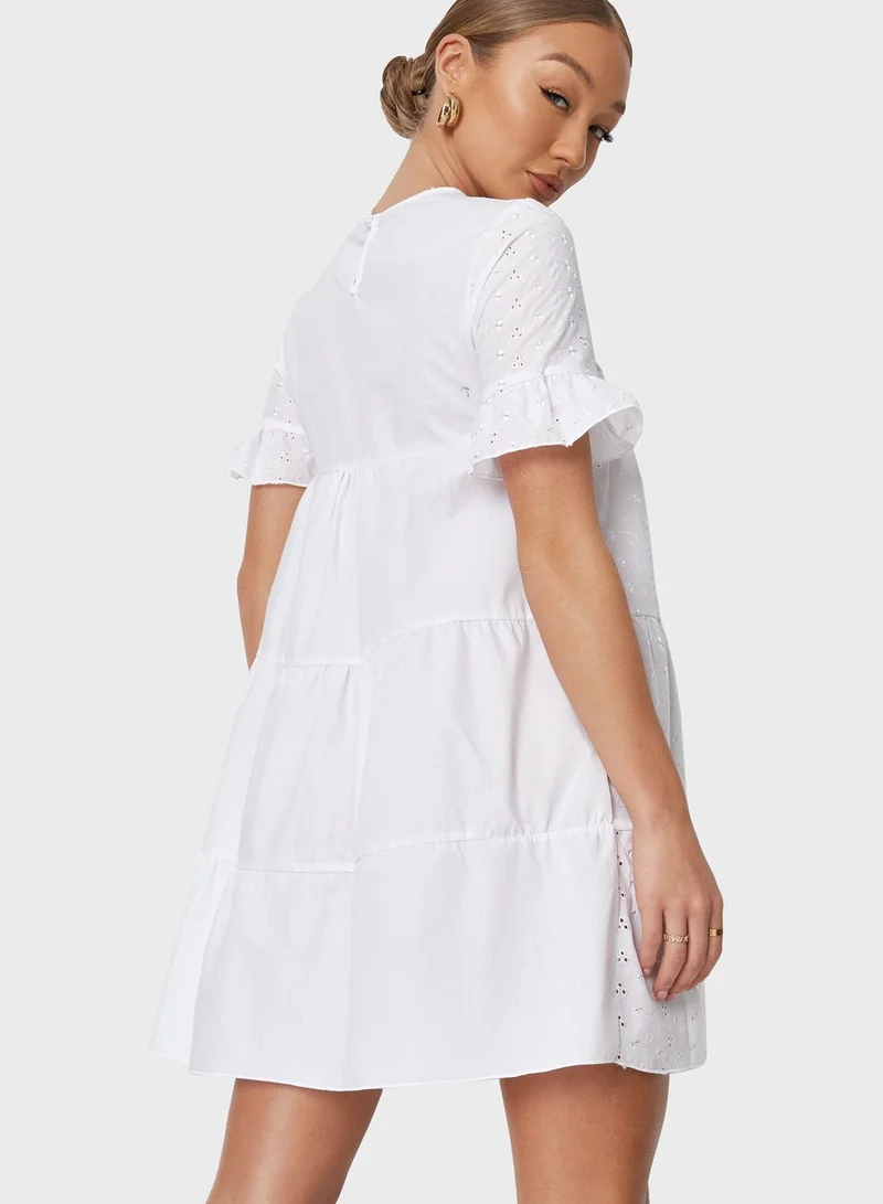 Missguided Frill Sleeves Broderie Mini Dress