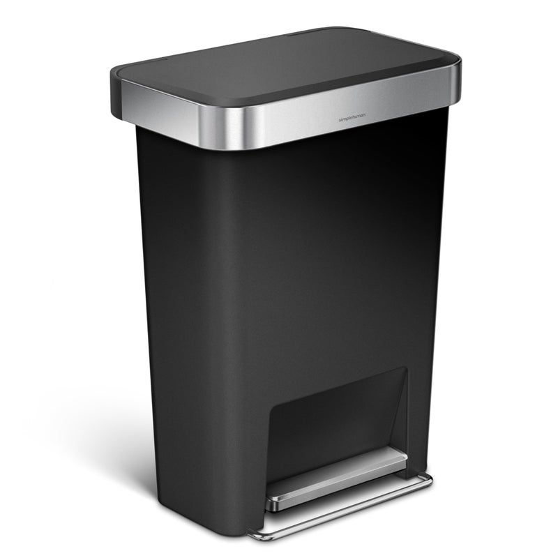 simplehuman 45 Liter / 12 Gallon Rectangular Kitchen Step Trash Can with Soft-Close Lid, Black Plastic - Image 1