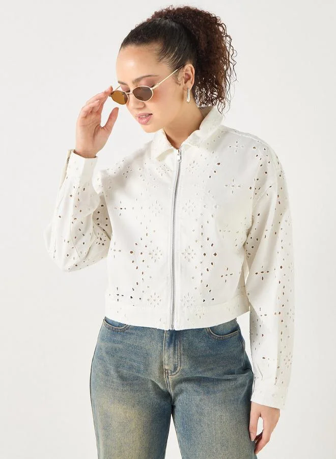 Lee Cooper Lee Cooper All-Over Schiffli Detail Zip Through Jacket