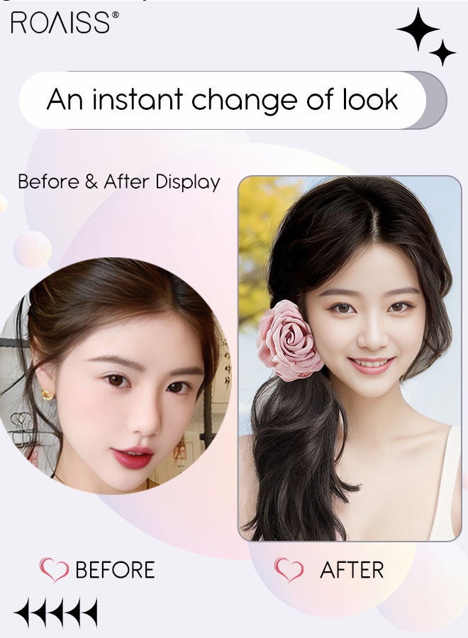 رويس ذيل حصان مموج متعدد الطبقات بمشبك وردي وردي، وصلات شعر طبيعية من ذيل الحصان، قطعة شعر صناعية للنساء والفتيات، تسريحة شعر لحفلات الزفاف، ناعمة للاستخدام اليومي، 45 سم، بني وأسود - Image 3