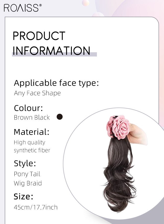 رويس ذيل حصان مموج متعدد الطبقات بمشبك وردي وردي، وصلات شعر طبيعية من ذيل الحصان، قطعة شعر صناعية للنساء والفتيات، تسريحة شعر لحفلات الزفاف، ناعمة للاستخدام اليومي، 45 سم، بني وأسود - Image 2