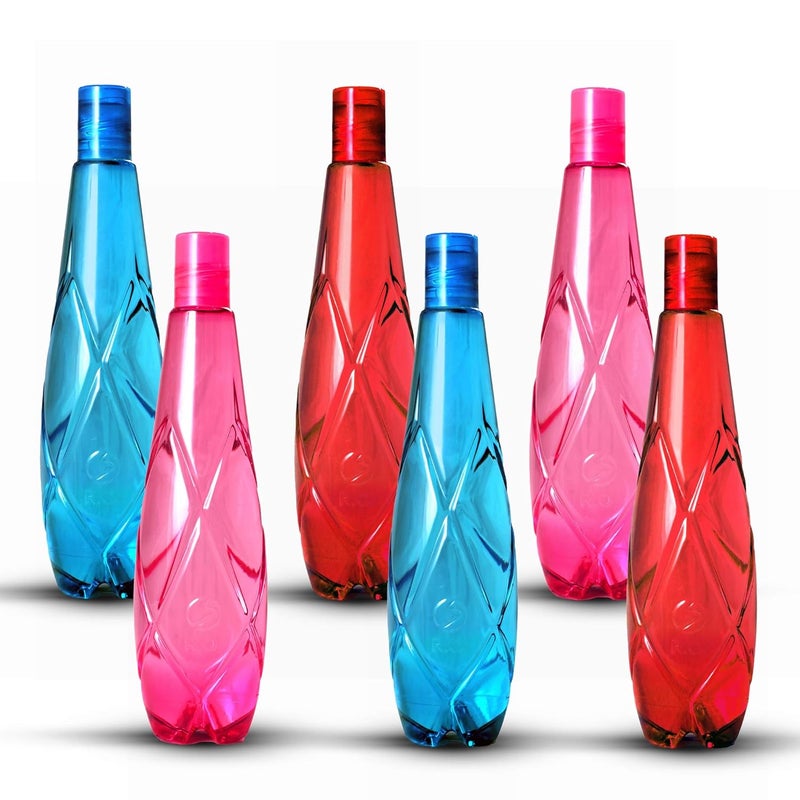 Stysol Reusable Water Bottle Checkered Pattern Office Fridge Bottle 1 Litre Set of 6 Home Gym Yoga - Image 1