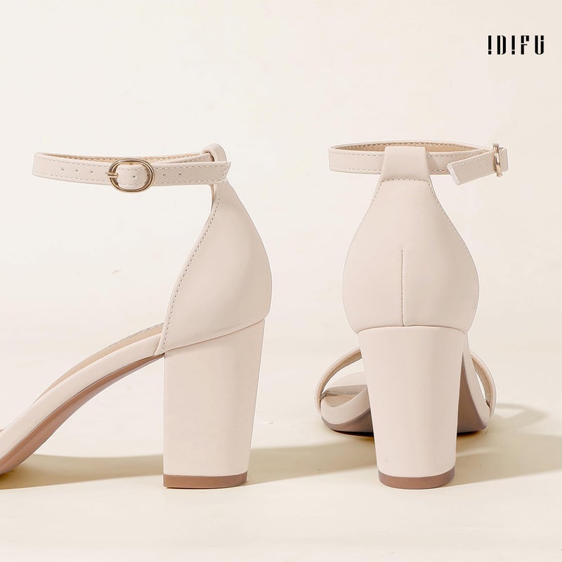 IDIFU Nude Heels for Women Cookie-MI Block Heels 3 Inch Sandals Chunky Open Toe Heel Wedding Homecoming Dress Shoes for Women Brides Ladies (Nude Nubuck, 8 B(M) US) - Image 5