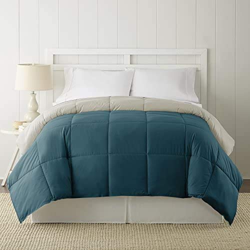 Homespun Soft Microfibre Comforter Blanket Lightweight Reversible Quilt Duvet All Weather, Single Bed, Olive Green and Grey Color - Image 2