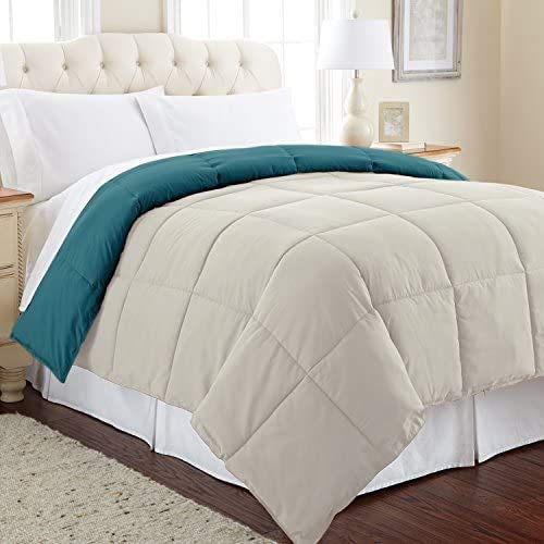 Homespun Soft Microfibre Comforter Blanket Lightweight Reversible Quilt Duvet All Weather, Single Bed, Olive Green and Grey Color - Image 3