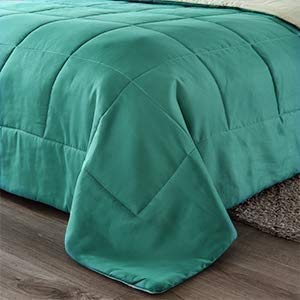 Homespun Soft Microfibre Comforter Blanket Lightweight Reversible Quilt Duvet All Weather, Single Bed, Olive Green and Grey Color - Image 4