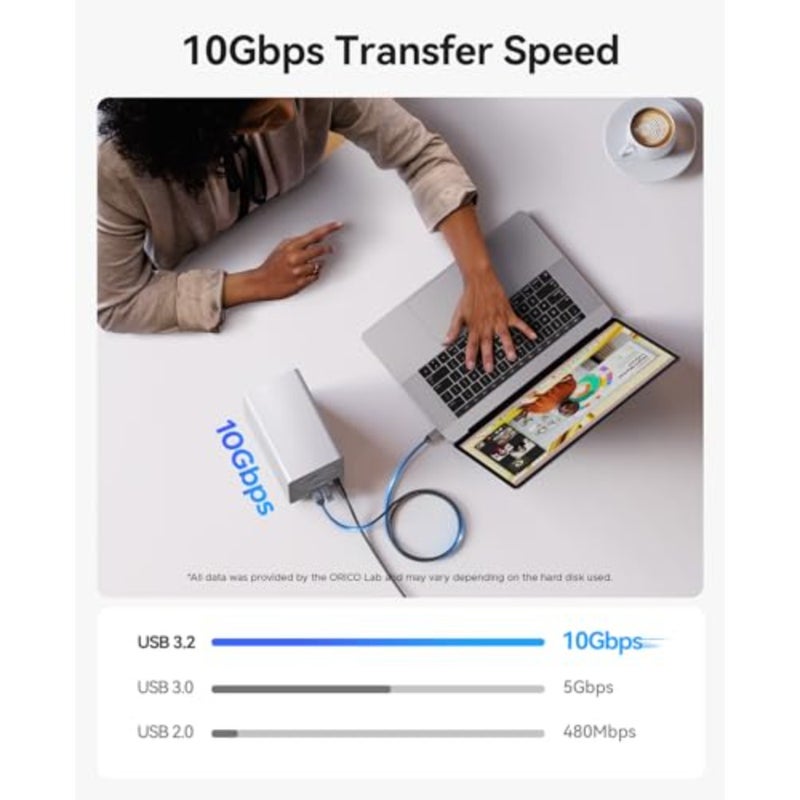 حافظة SSD خارجية مكونة من 5 فتحات، مصنوعة من سبائك الألومنيوم، باللون الفضي، ومنفذ USB 3.2 Gen2 بسرعة 10 جيجابت في الثانية مع دعم RAID ووظيفة سلسلة Daisy - Image 3