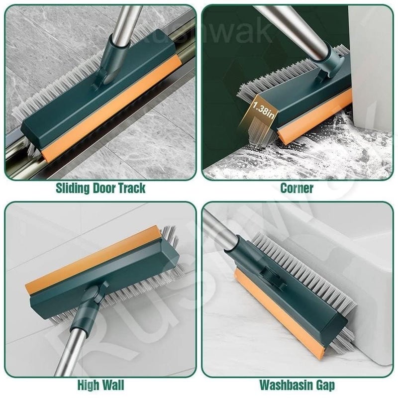 HGC Bathroom Cleaning Brush with Wiper Tiles Cleaning Brush Floor Scrub Bathroom Brush with Long Handle 120 Rotate Bathroom Floor Cleaning Brush Home Kitchen 3 in 1 - Image 3