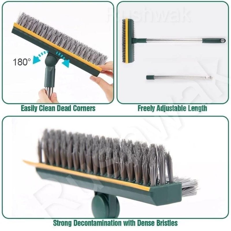 HGC Bathroom Cleaning Brush with Wiper Tiles Cleaning Brush Floor Scrub Bathroom Brush with Long Handle 120 Rotate Bathroom Floor Cleaning Brush Home Kitchen 3 in 1 - Image 2