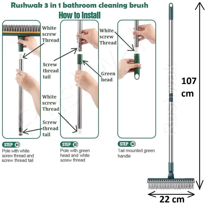 HGC Bathroom Cleaning Brush with Wiper Tiles Cleaning Brush Floor Scrub Bathroom Brush with Long Handle 120 Rotate Bathroom Floor Cleaning Brush Home Kitchen 3 in 1 - Image 5