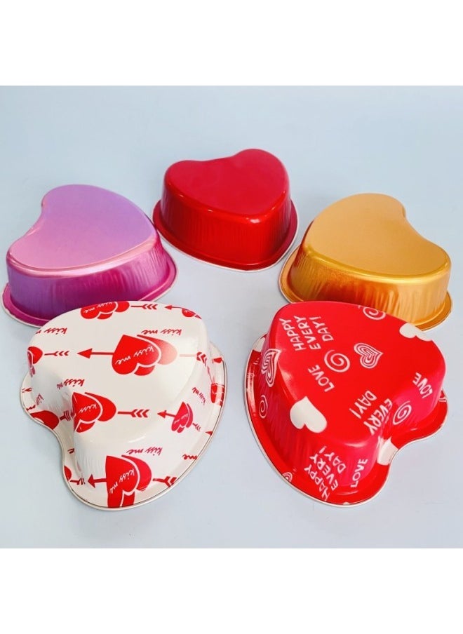 Thickened Colorful Heart-shaped Baking Cups Pudding Cake Oven Special Aluminum Foil High-temperature Resistant Box Mooncake Tray-Color - Image 3