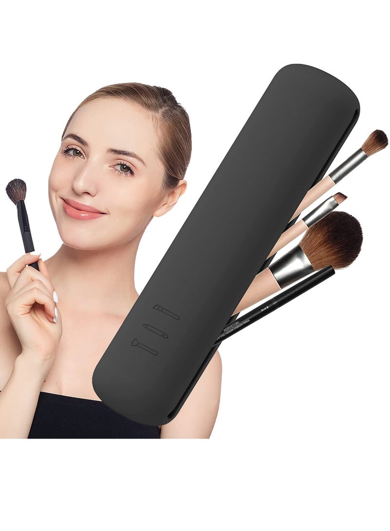 Makeup Brush Bag, Makeup Brush Case for Travel, Soft Sleek Silicone Makeup Brush Organizer, Trendy u0026 Portable Makeup Brush Bag, Makeup Brush Holder (Black) - Image 1