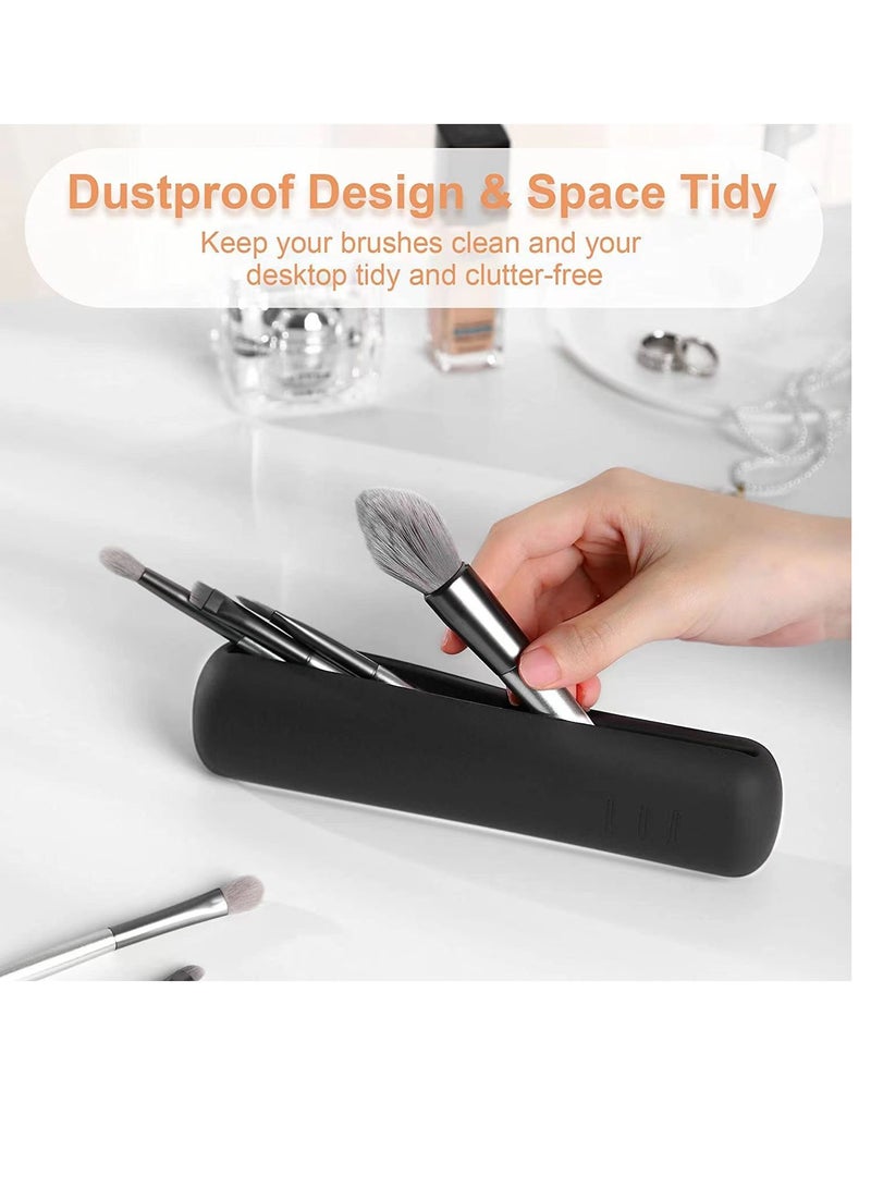 Makeup Brush Bag, Makeup Brush Case for Travel, Soft Sleek Silicone Makeup Brush Organizer, Trendy u0026 Portable Makeup Brush Bag, Makeup Brush Holder (Black) - Image 2