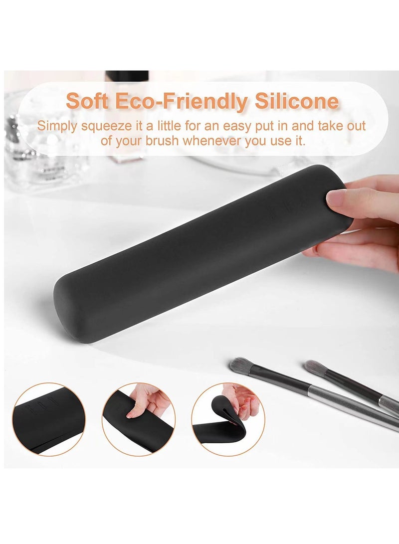 Makeup Brush Bag, Makeup Brush Case for Travel, Soft Sleek Silicone Makeup Brush Organizer, Trendy u0026 Portable Makeup Brush Bag, Makeup Brush Holder (Black) - Image 4