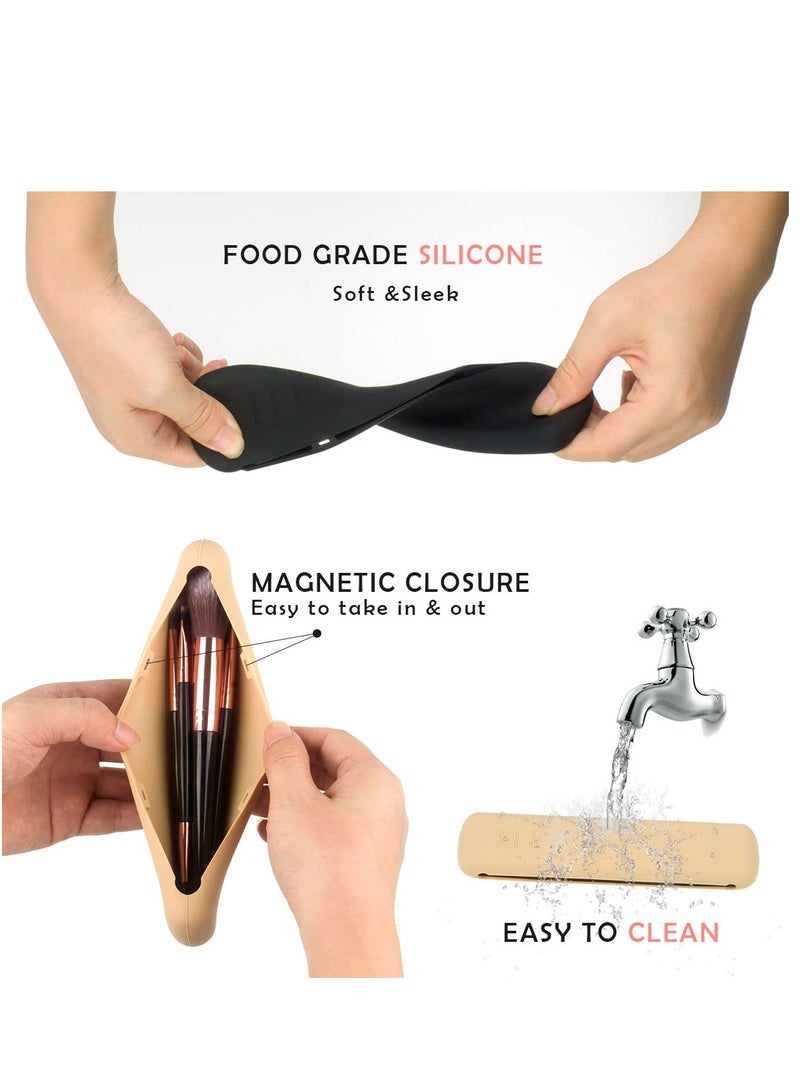 Makeup Brush Bag, Makeup Brush Case for Travel, Soft Sleek Silicone Makeup Brush Organizer, Trendy u0026 Portable Makeup Brush Bag, Makeup Brush Holder (Black) - Image 3