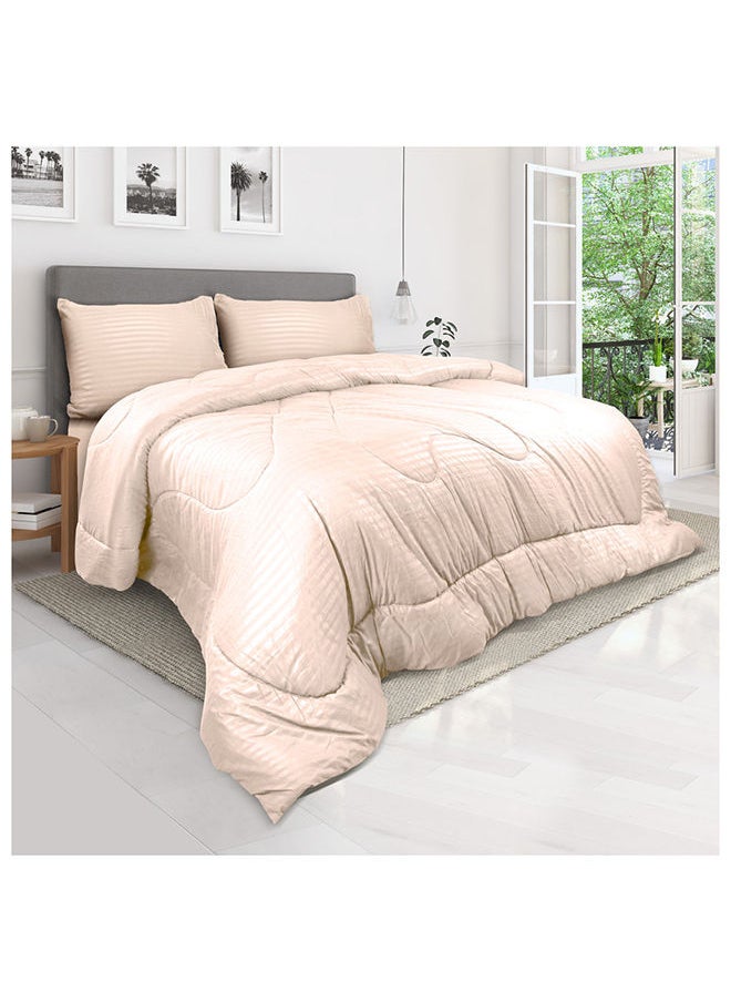 Hotel Linen Klub Down Alternative Comforter  Set -Ultra Soft Brushed Stripe Microfiber Fabric, 200GSM Soft Fibersheet Filling, Size :Single 160 x 200cm , Color: Cream  - Image 1