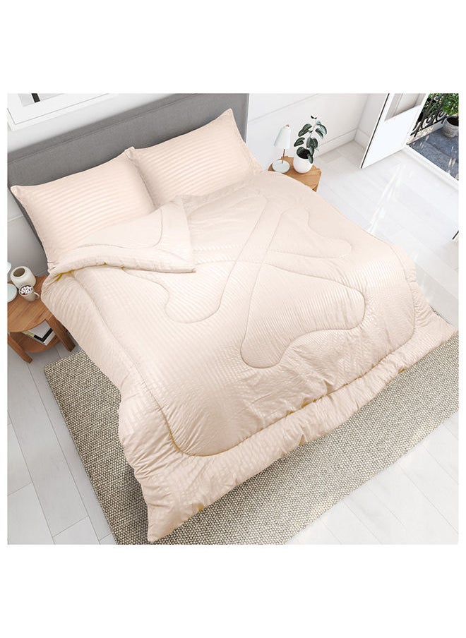 Hotel Linen Klub Down Alternative Comforter  Set -Ultra Soft Brushed Stripe Microfiber Fabric, 200GSM Soft Fibersheet Filling, Size :Single 160 x 200cm , Color: Cream  - Image 3