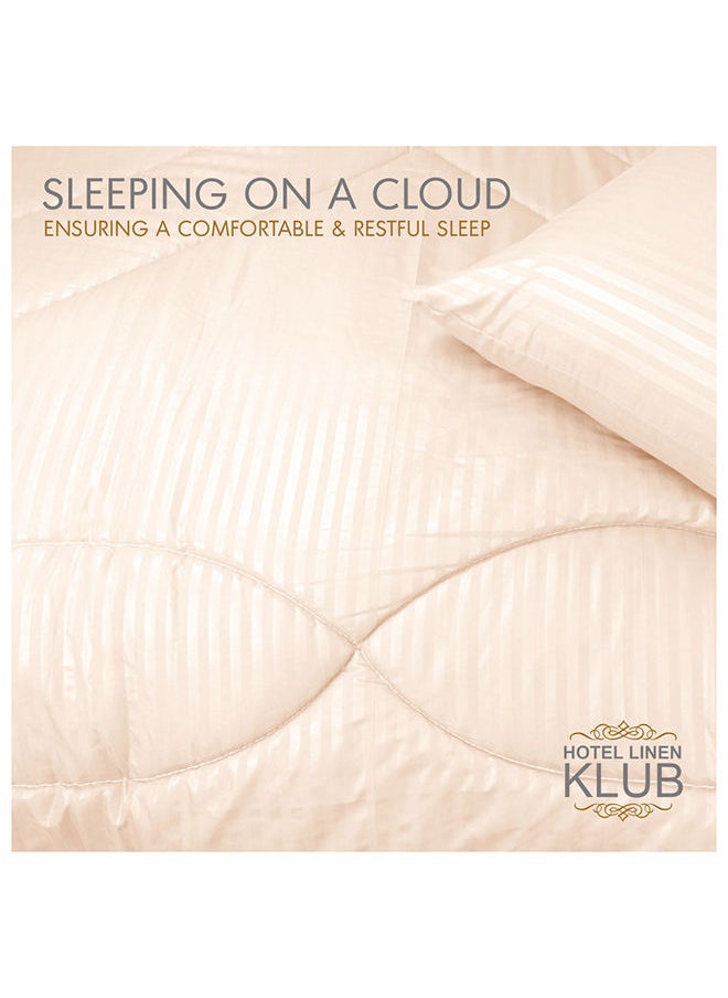 Hotel Linen Klub Down Alternative Comforter  Set -Ultra Soft Brushed Stripe Microfiber Fabric, 200GSM Soft Fibersheet Filling, Size :Single 160 x 200cm , Color: Cream  - Image 4