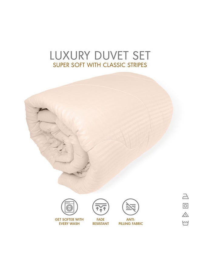 Down Alternative Comforter  Set -Ultra Soft Brushed Stripe Microfiber Fabric, 200GSM Soft Fibersheet Filling, Size :Single 160 x 200cm , Color: Cream