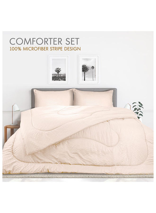 Hotel Linen Klub Down Alternative Comforter  Set -Ultra Soft Brushed Stripe Microfiber Fabric, 200GSM Soft Fibersheet Filling, Size :Single 160 x 200cm , Color: Cream  - Image 2
