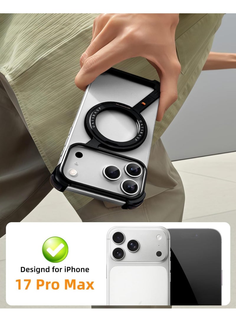 عبوتان من أغطية الهاتف بتصميم بسيط لهاتف iPhone 17 Pro Max، مع مسند قابل للدوران 360 درجة، مصنوع من الألومنيوم، بتصميم بدون إطار، وغطاء واقٍ مقاوم للصدمات مع واقي شاشة ثلاثي الأبعاد - أسود - Image 3