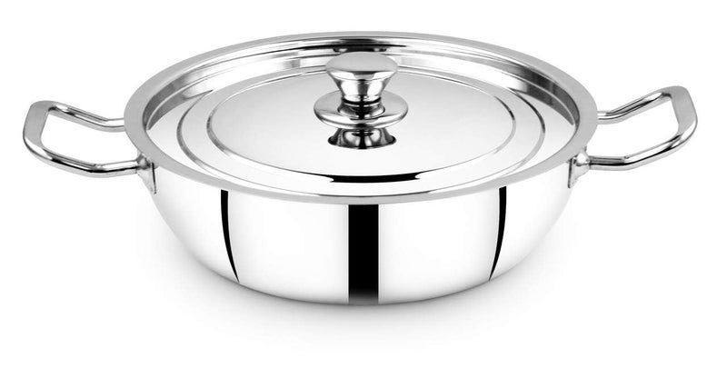Thangam Classic Stainless Steel KadaiKadhi with Lid for Cooking NonStick Frying Pan 24cm Silver - Image 1