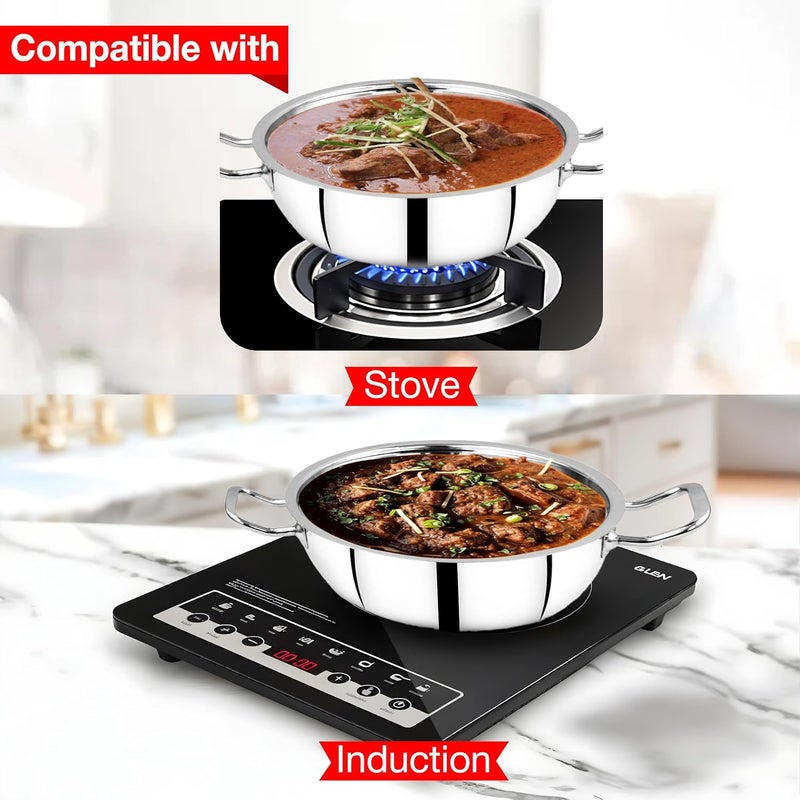 Thangam Classic Stainless Steel KadaiKadhi with Lid for Cooking NonStick Frying Pan 24cm Silver - Image 5