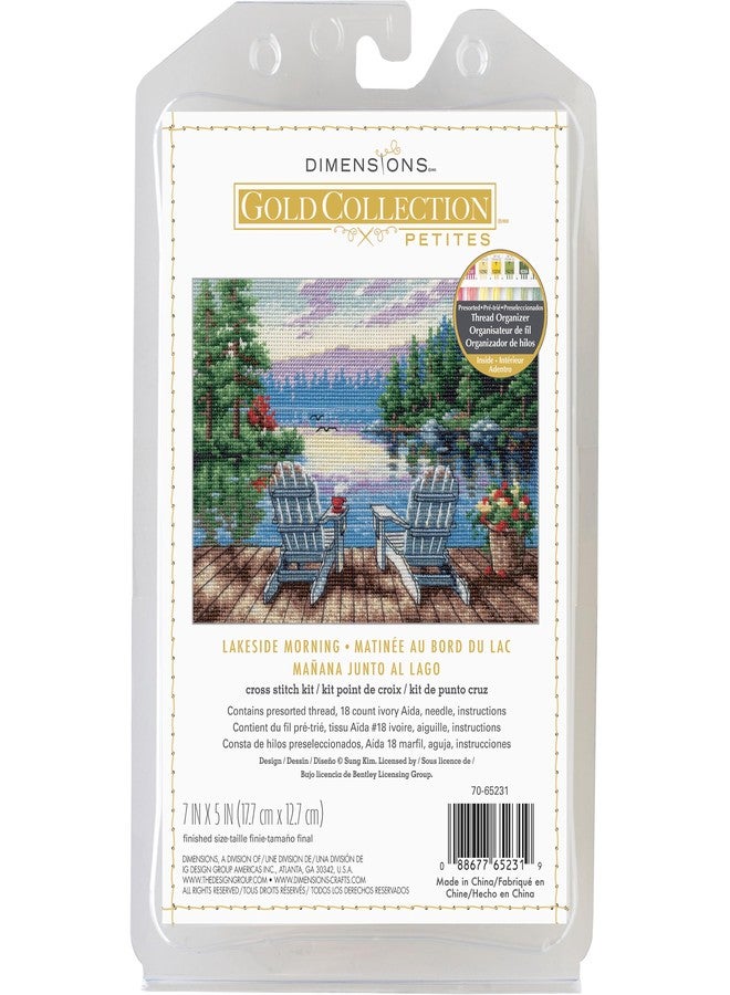 Dimensions 70-65231 Petite Gold Collection Lakeside Morning Advanced Counted Cross Stitch Kit, 7" x 5", 18 Cnt. Ivory Aida, 4 Pieces - Image 1