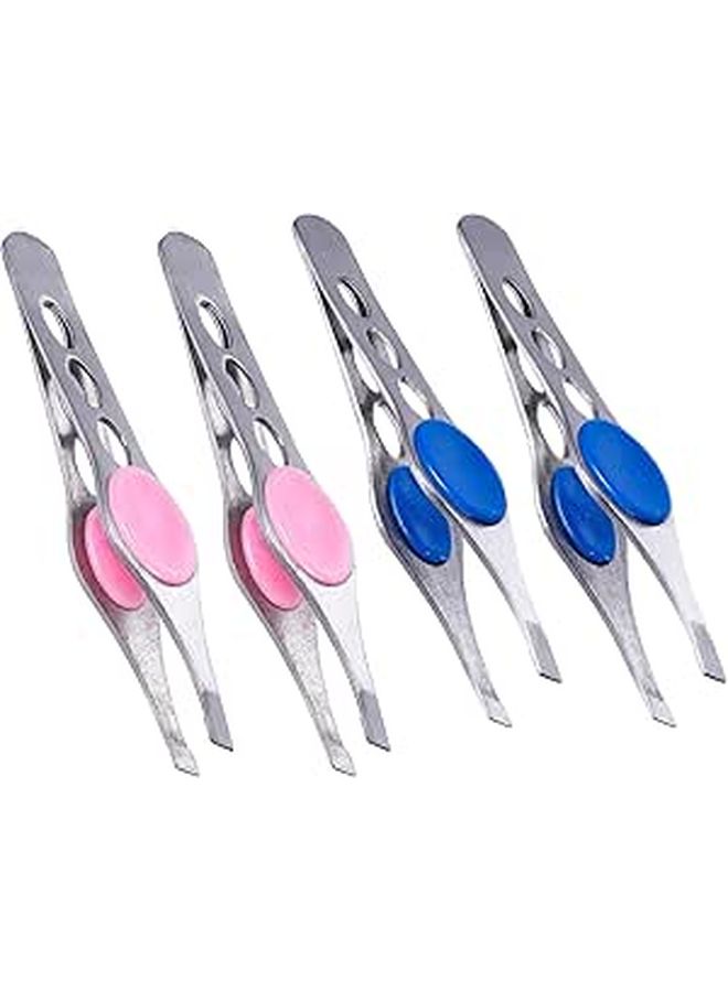 Stainless Steel Slant Tip Eyebrow Tweezers Set 4 Pieces Random Color - Image 1
