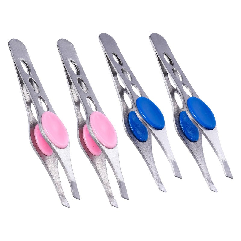 Stainless Steel Slant Tip Eyebrow Tweezers Set 4 Pieces Random Color - Image 2