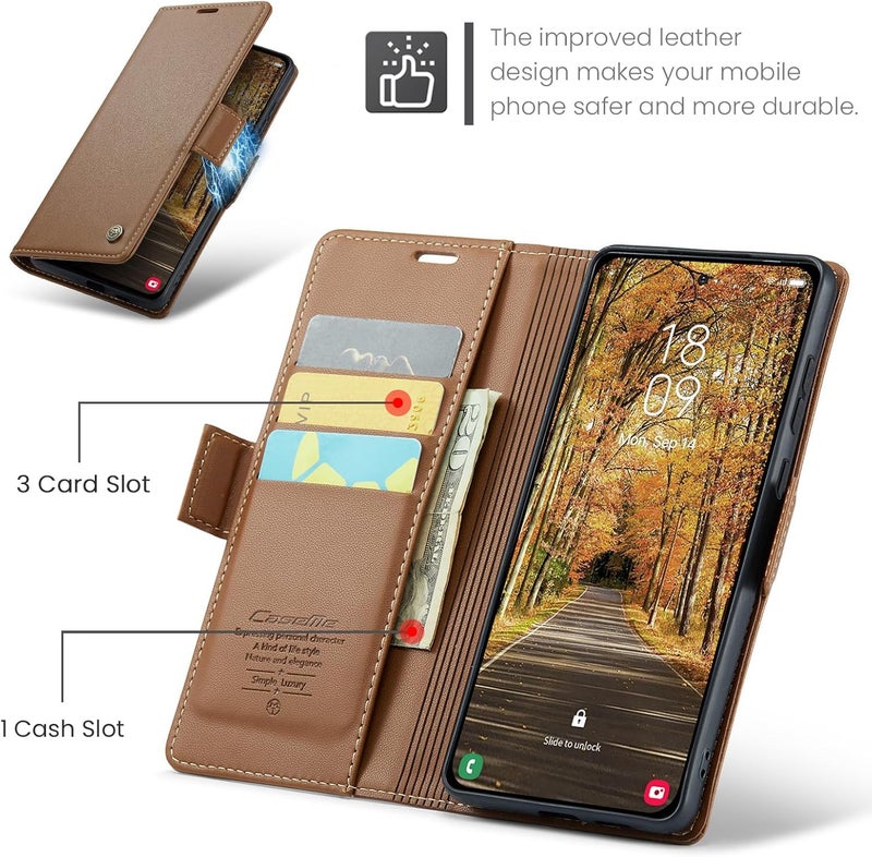 Rerzoiro Case for Samsung Galaxy S25 Edge Case, Case Premium PU Leather [RFID Blocking] Wallet Flip Folio Case with Card Holder and Magnetic Kickstand Cover for Galaxy S25 Edge, Brown - Image 3