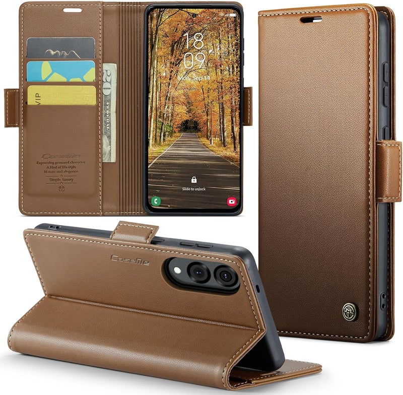Rerzoiro Case for Samsung Galaxy S25 Edge Case, Case Premium PU Leather [RFID Blocking] Wallet Flip Folio Case with Card Holder and Magnetic Kickstand Cover for Galaxy S25 Edge, Brown - Image 1