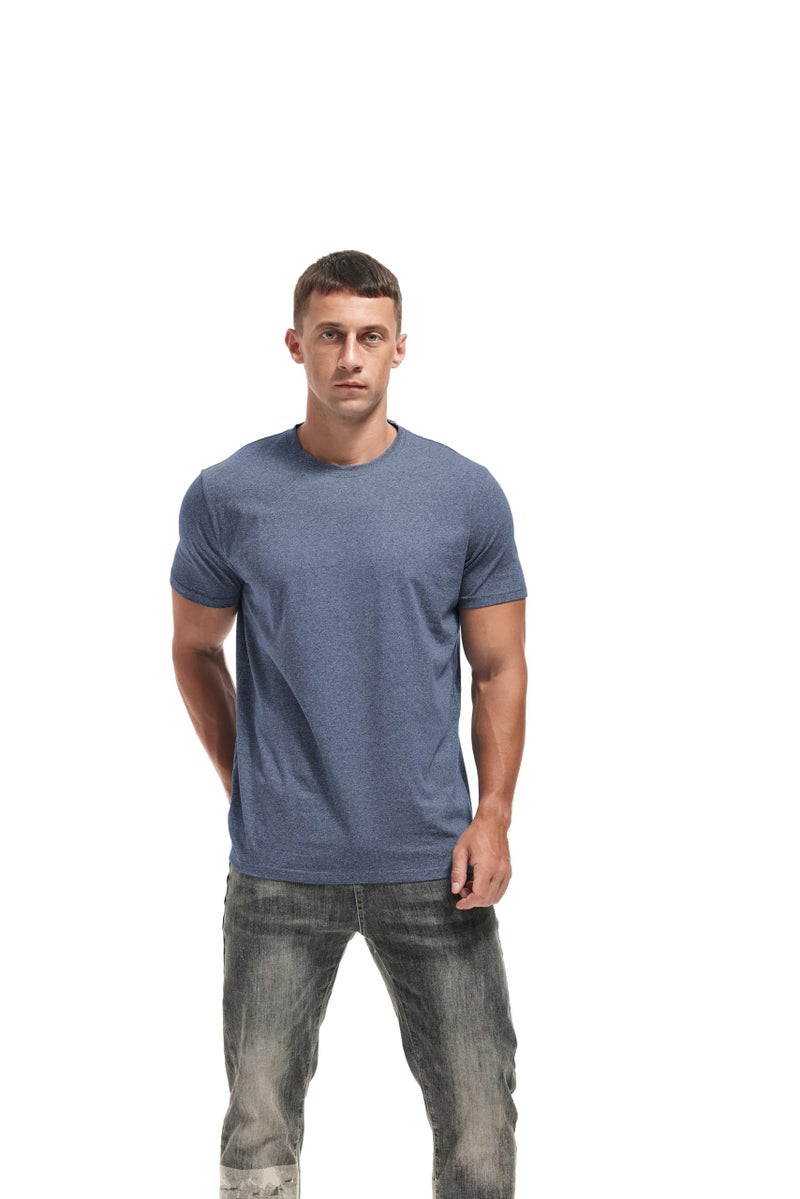 VEIISAR Crew Neck Tees Premium Men's T-Shirts - Soft and Fit Mens T-Shirt - Casual Stylish Tee for Men Blue Gray L - Image 2
