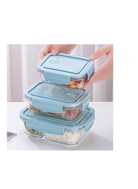 3-Pack Glass Food Storage Containers with Leakproof Lids – Meal Prep Containers in 3 Sizes – Reusable Lunch Boxes for Home, Work, Freezer, and Microwave (Light Blue)