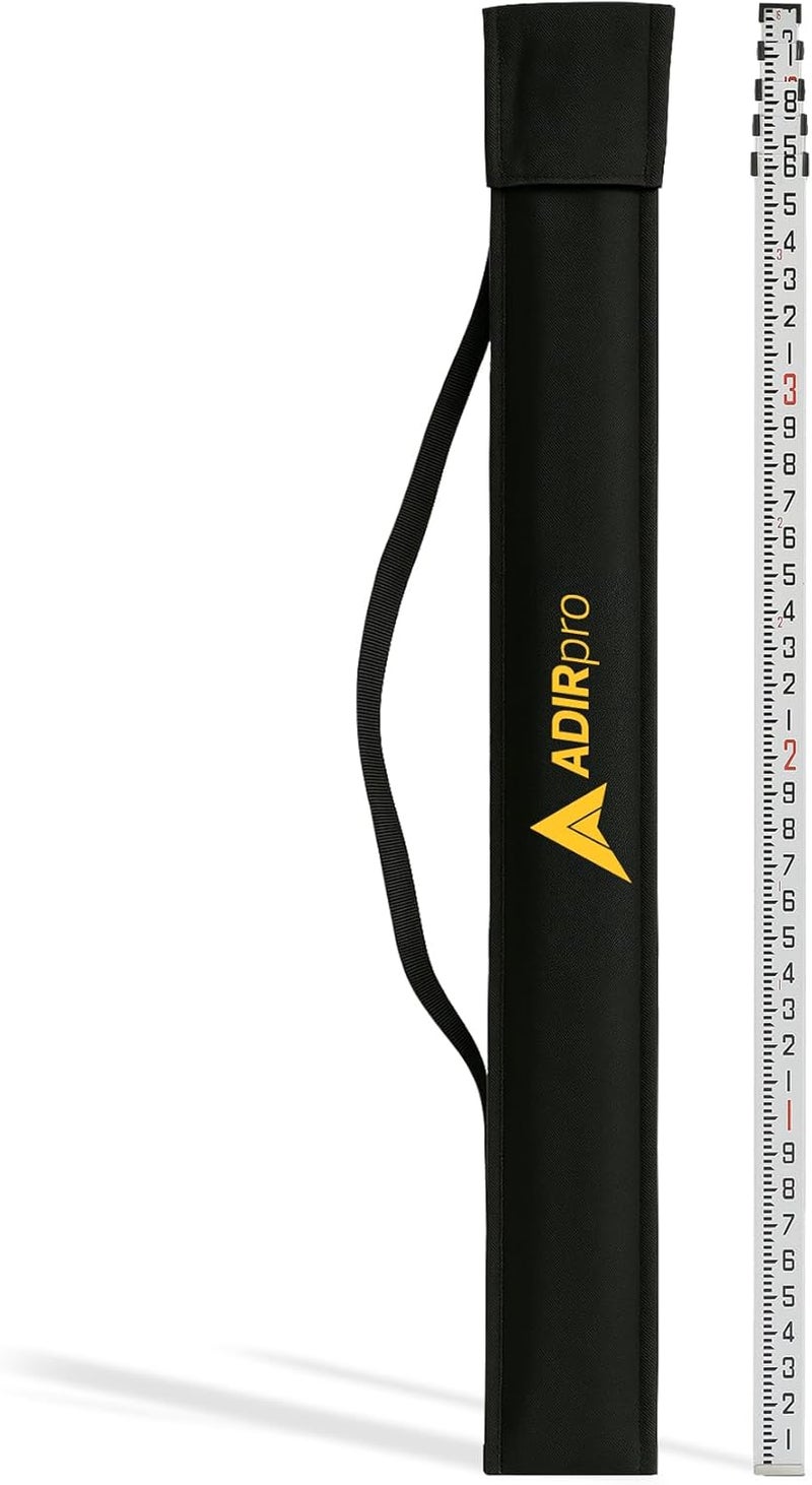 AdirPro 14-Foot Aluminum Grade Rod – 10ths, Dual Sided 4-Section Telescopic Leveling Rod – Bubble Level and Soft Carrying Case Included - Image 1