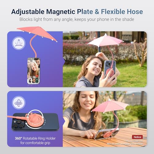 Kiorafoto Phone Umbrella for Sun, Magnetic Cellphone Sunshade Shield Umbrella, Universal Phone Umbrella Sun Blocker Cover Visor for Beach Pool Outdoor Tiktok YouTube Video Photo Watching Shooting Anti-Glare - Image 3