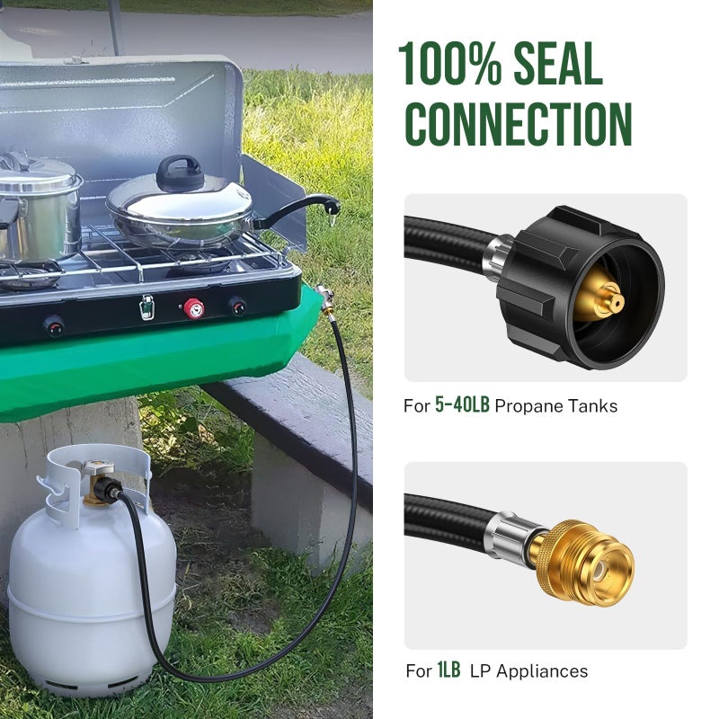 Alloxity 4ft Propane Hose Adapter 1lb to 20lbï¼ŒPropane Adapter 20lb to 1lb Converter, Propane Tank Adapter Hose 20 lb to 1 lb for Weber Q Grill/Coleman Stove/Blackstone Griddle/Buddy Heater/Weber Traveler - Image 3