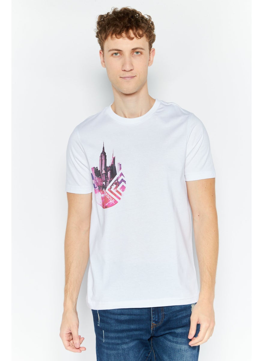Free Soul - Men Crew Neck Short Sleeve Graphic Print Troon T-Shirt, White Combo - Image 1