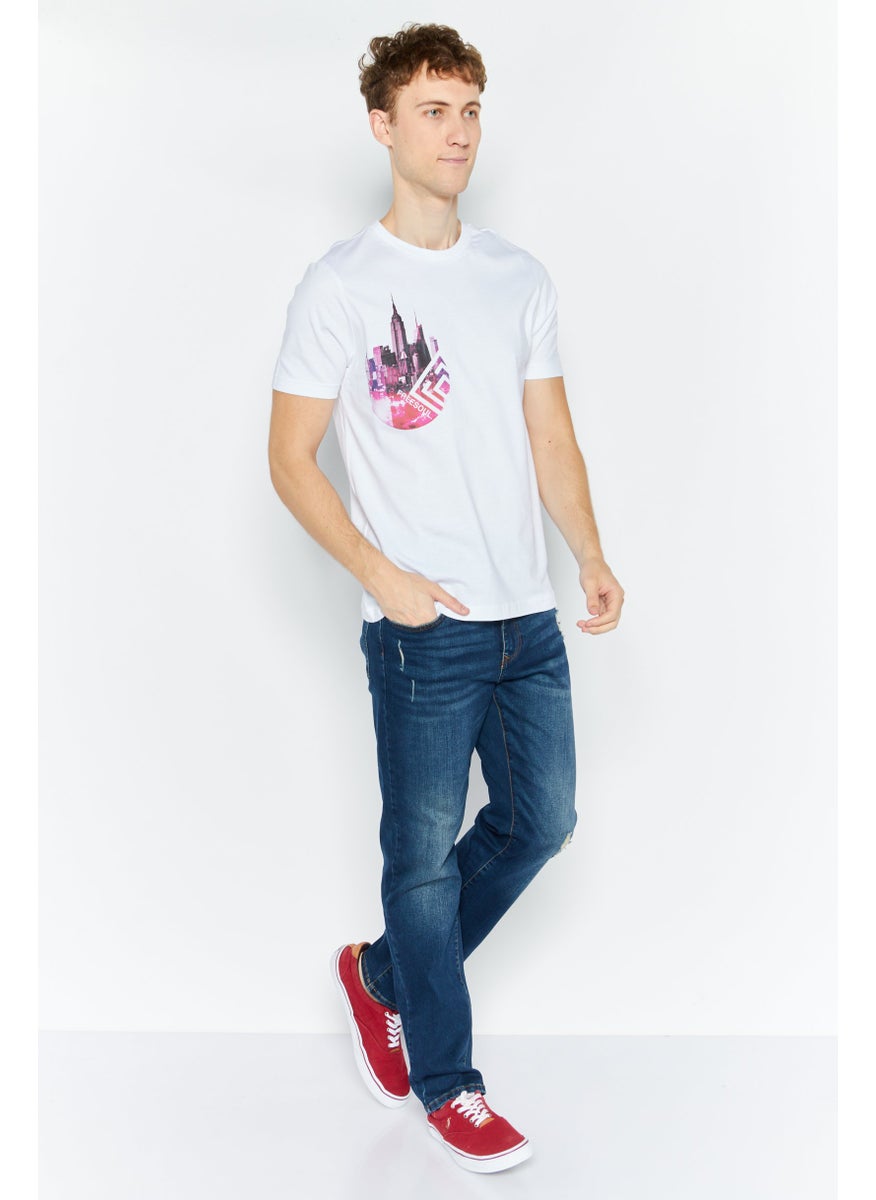 Free Soul - Men Crew Neck Short Sleeve Graphic Print Troon T-Shirt, White Combo - Image 1