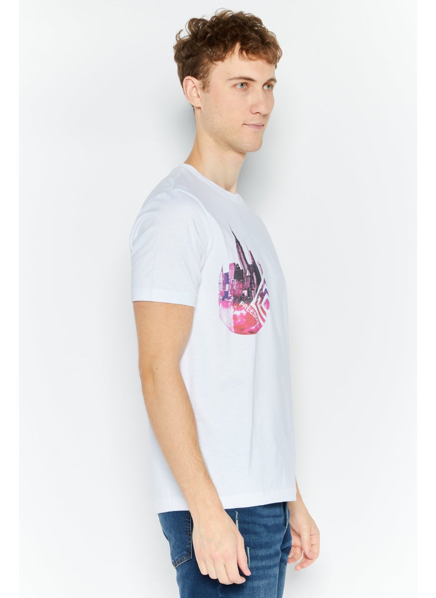 Free Soul - Men Crew Neck Short Sleeve Graphic Print Troon T-Shirt, White Combo - Image 1